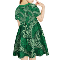 Forest Green Monstera Kid Short Sleeve Dress Polynesian Tribal Pattern - Polynesian Pride