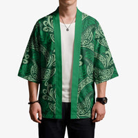 Forest Green Monstera Kimono Polynesian Tribal Pattern - Polynesian Pride