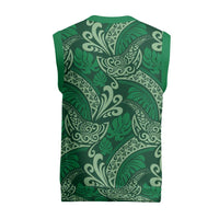 Forest Green Monstera Christmas Knitted V-Neck Vest Polynesian Tribal Pattern - Polynesian Pride