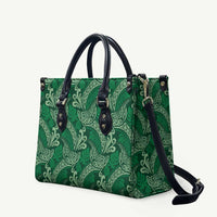 Forest Green Monstera Leather Bag Polynesian Tribal Pattern - Polynesian Pride