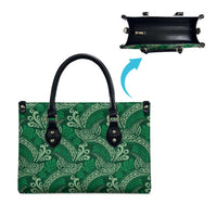 Forest Green Monstera Leather Bag Polynesian Tribal Pattern - Polynesian Pride