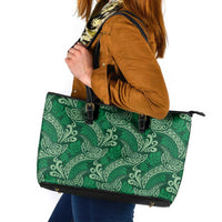 Forest Green Monstera Leather Tote Bag Polynesian Tribal Pattern - Polynesian Pride
