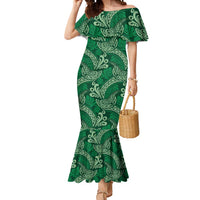 Forest Green Monstera Mermaid Dress Polynesian Tribal Pattern - Polynesian Pride