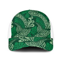 Forest Green Monstera Mesh Trucker Cap Polynesian Tribal Pattern - Polynesian Pride