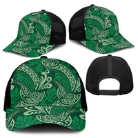 Forest Green Monstera Mesh Trucker Cap Polynesian Tribal Pattern - Polynesian Pride
