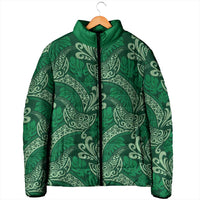 Forest Green Monstera Padded Jacket Polynesian Tribal Pattern - Polynesian Pride