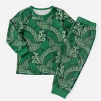 Forest Green Monstera Christmas Pajama Set Polynesian Tribal Pattern - Polynesian Pride