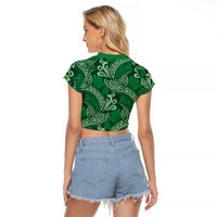Forest Green Monstera Raglan Cropped T Shirt Polynesian Tribal Pattern - Polynesian Pride