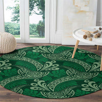 Forest Green Monstera Round Carpet Polynesian Tribal Pattern - Polynesian Pride
