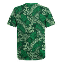 Forest Green Monstera Rugby Jersey Polynesian Tribal Pattern - Polynesian Pride