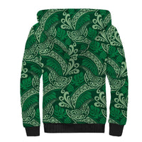 Forest Green Monstera Sherpa Hoodie Polynesian Tribal Pattern - Polynesian Pride