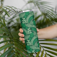 Forest Green Monstera Skinny Tumbler Polynesian Tribal Pattern - Polynesian Pride