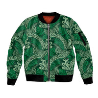 Forest Green Monstera Sleeve Zip Bomber Jacket Polynesian Tribal Pattern - Polynesian Pride