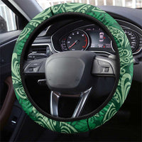 Forest Green Monstera Steering Wheel Cover Polynesian Tribal Pattern - Polynesian Pride