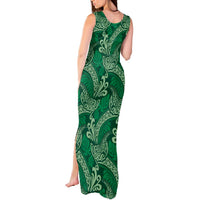Forest Green Monstera Tank Maxi Dress Polynesian Tribal Pattern - Polynesian Pride