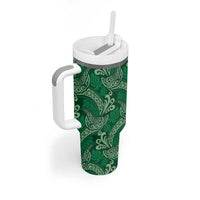 Forest Green Monstera Tumbler With Handle Polynesian Tribal Pattern - Polynesian Pride