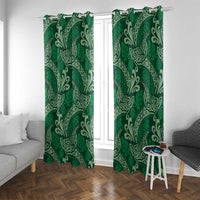 Forest Green Monstera Window Curtain Polynesian Tribal Pattern - Polynesian Pride
