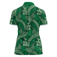 Forest Green Monstera Women Polo Shirt Polynesian Tribal Pattern - Polynesian Pride