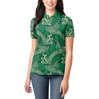 Forest Green Monstera Women Polo Shirt Polynesian Tribal Pattern - Polynesian Pride