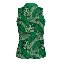 Forest Green Monstera Women Sleeveless Polo Shirt Polynesian Tribal Pattern - Polynesian Pride
