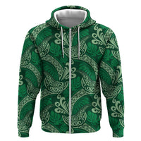 Forest Green Monstera Zip Hoodie Polynesian Tribal Pattern - Polynesian Pride
