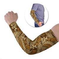 Brown Gold Monstera Arm Sleeves Polynesian Tribal Pattern - Polynesian Pride