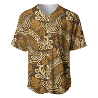 Brown Gold Monstera Baseball Jersey Polynesian Tribal Pattern - Polynesian Pride