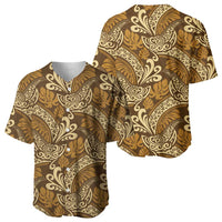 Brown Gold Monstera Baseball Jersey Polynesian Tribal Pattern - Polynesian Pride