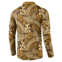Brown Gold Monstera Button Sweatshirt Polynesian Tribal Pattern - Polynesian Pride