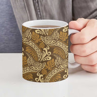 Brown Gold Monstera Ceramic Mug Polynesian Tribal Pattern - Polynesian Pride