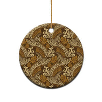 Brown Gold Monstera Ceramic Ornament Polynesian Tribal Pattern - Polynesian Pride