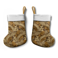 Brown Gold Monstera Christmas Stocking Polynesian Tribal Pattern - Polynesian Pride