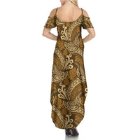 Brown Gold Monstera Family Matching Summer Maxi Dress and Hawaiian Shirt Polynesian Tribal Pattern - Polynesian Pride