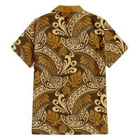 Brown Gold Monstera Hawaiian Shirt Polynesian Tribal Pattern - Polynesian Pride