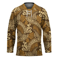 Brown Gold Monstera Hockey Jersey Polynesian Tribal Pattern - Polynesian Pride