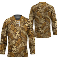 Brown Gold Monstera Hockey Jersey Polynesian Tribal Pattern - Polynesian Pride