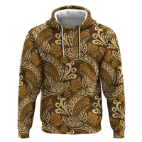 Brown Gold Monstera Hoodie Polynesian Tribal Pattern - Polynesian Pride