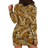 Brown Gold Monstera Hoodie Dress Polynesian Tribal Pattern - Polynesian Pride