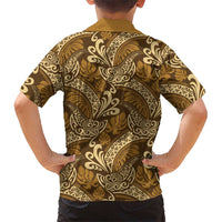 Brown Gold Monstera Kid Hawaiian Shirt Polynesian Tribal Pattern - Polynesian Pride