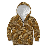 Brown Gold Monstera Kid Hoodie Polynesian Tribal Pattern - Polynesian Pride