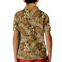 Brown Gold Monstera Kid Polo Shirt Polynesian Tribal Pattern - Polynesian Pride