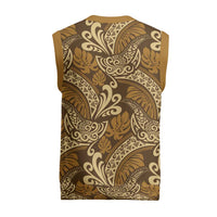 Brown Gold Monstera Christmas Knitted V-Neck Vest Polynesian Tribal Pattern - Polynesian Pride