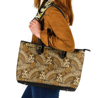 Brown Gold Monstera Leather Tote Bag Polynesian Tribal Pattern - Polynesian Pride