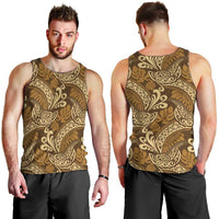 Brown Gold Monstera Men Tank Top Polynesian Tribal Pattern - Polynesian Pride