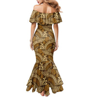 Brown Gold Monstera Mermaid Dress Polynesian Tribal Pattern - Polynesian Pride