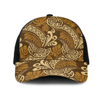 Brown Gold Monstera Mesh Trucker Cap Polynesian Tribal Pattern - Polynesian Pride