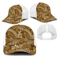 Brown Gold Monstera Mesh Trucker Cap Polynesian Tribal Pattern - Polynesian Pride