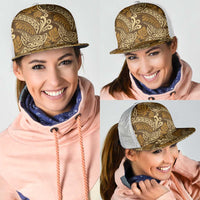 Brown Gold Monstera Mesh Trucker Cap Polynesian Tribal Pattern - Polynesian Pride
