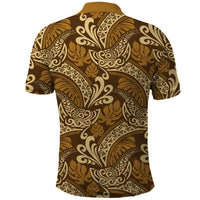 Brown Gold Monstera Polo Shirt Polynesian Tribal Pattern - Polynesian Pride