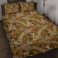 Brown Gold Monstera Quilt Bed Set Polynesian Tribal Pattern - Polynesian Pride